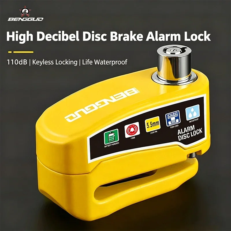 Motorcycle Disc Brake Lock with 110dB Alarm, Waterproof Aluminum Alloy