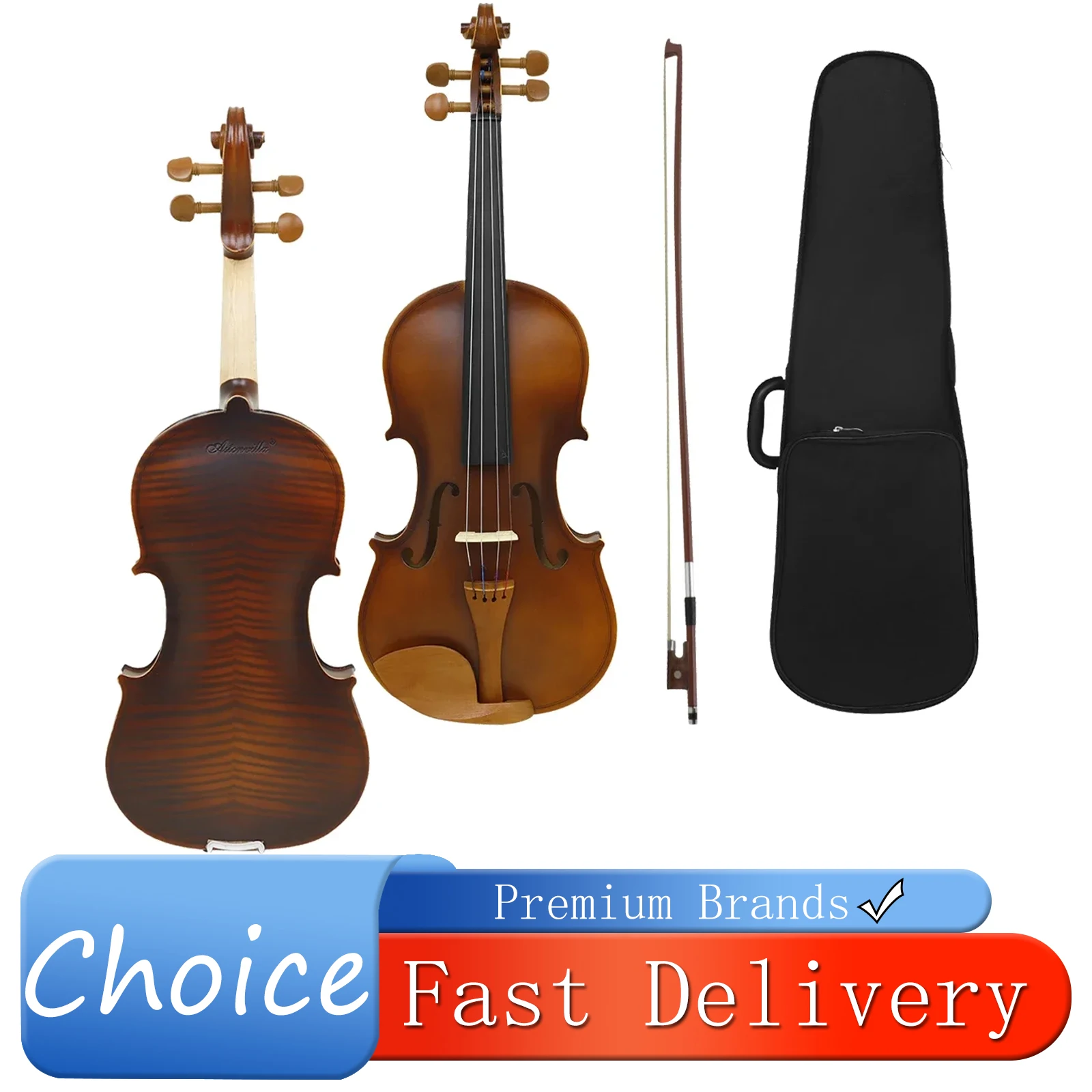 Astonvilla Violin Maple Headstock Date Wood Accessories 4/4 Violin Cleats Patch Matte With Bag Bows Professional Instruments