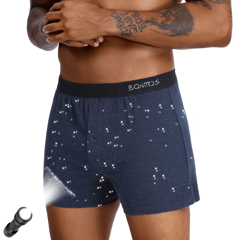 4pcs Reflective Men\'s Panties Front Open Sexy Underpants Mens Boxer Shorts Fashion Cotton Male Trunks Loose Man Boxers