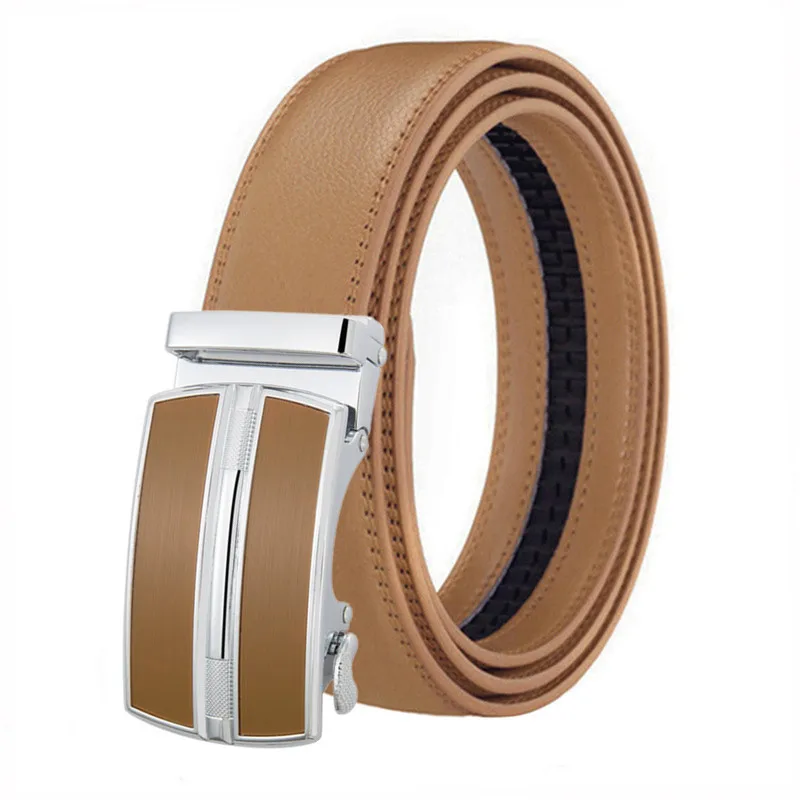 3.5cm Genuine Leather Saw Gear Automatic Buckle Belt New Business Men's Travel Shopping High-Quality Ginger Yellow White Belt