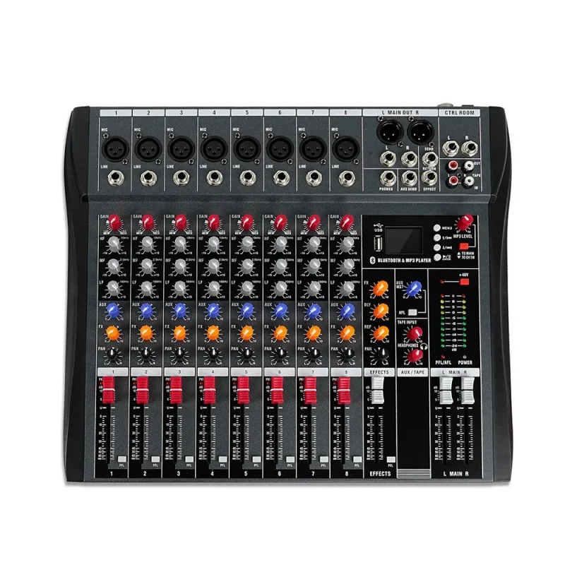 CT-80S 8 Channel Mixing Console with Echo Bluetooth Playback Effects Balanced Stereo Mixer Digital Stage Performance Equipment view 6