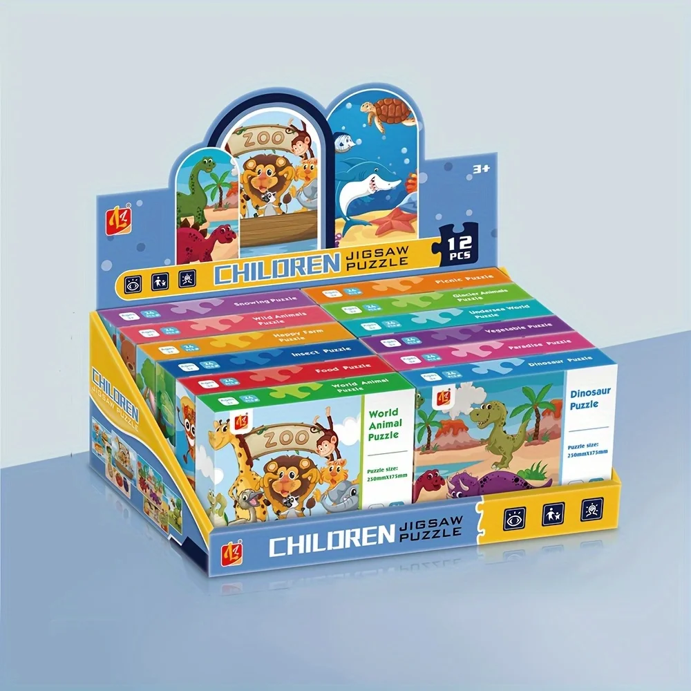 Kid's Educational Puzzles 12 Sets, Kid's Primary 24PCS Learning and Educational Puzzle Toys, Christmas/Birthday Gifts
