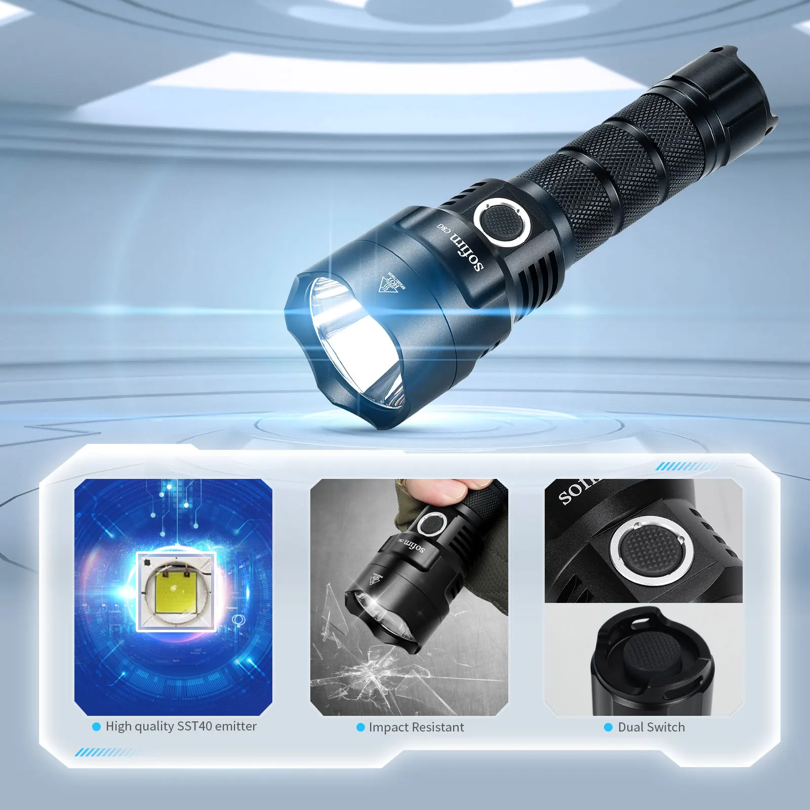 Sofirn C8G Tactical Torch SST40 LED 2000lm High‑Power Flashlight  Rechargeable Battery ATR Ramping Mode With Indicator Light