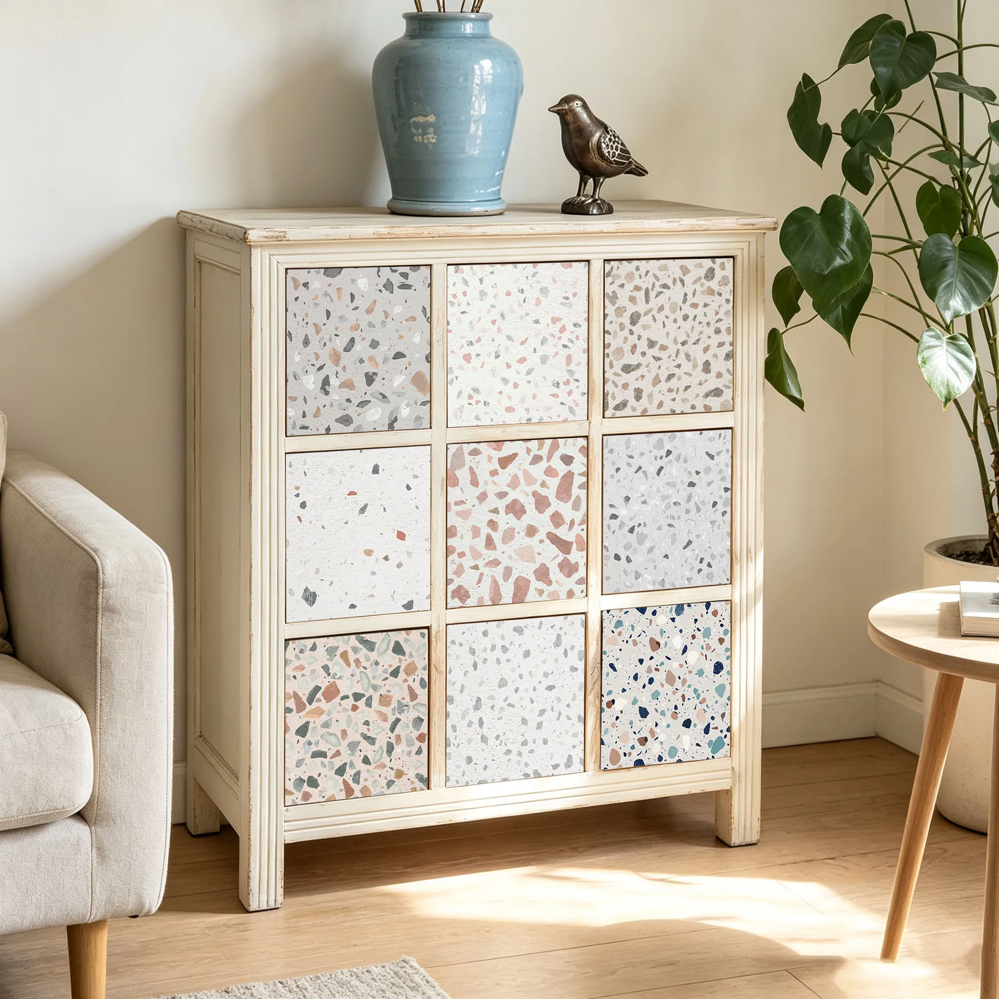 20 Pcs/pack Neutral Pastel Terrazzo Tile Stickers Waterproof Wall Border Skirting Line Cabinets Wardrobe Door Aesthetics Decor