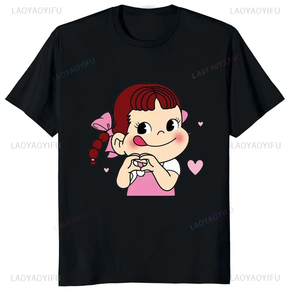Japanese Kawaii Girl Milk Peko-chan Printed Tshirt Harajuku Y2k Casual Fashion Women T Shirt Hipster Hip Hop Summer Style Tees view 2