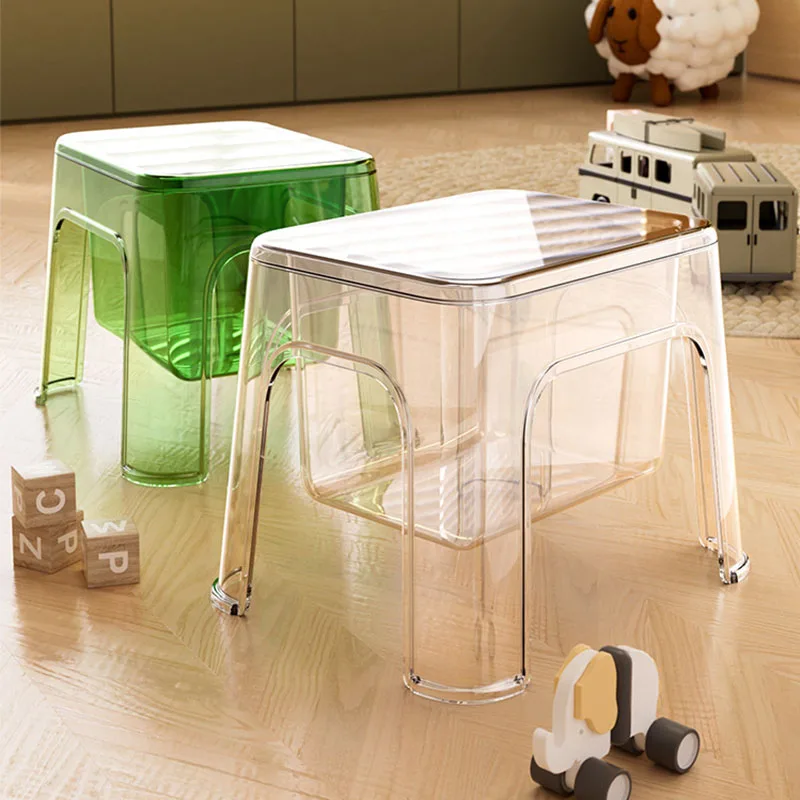 Foot Stool Household Clear Storage Step Stool Transparent Footstool Shoe Changing Stool For Home Laundry Living Room Bedroom