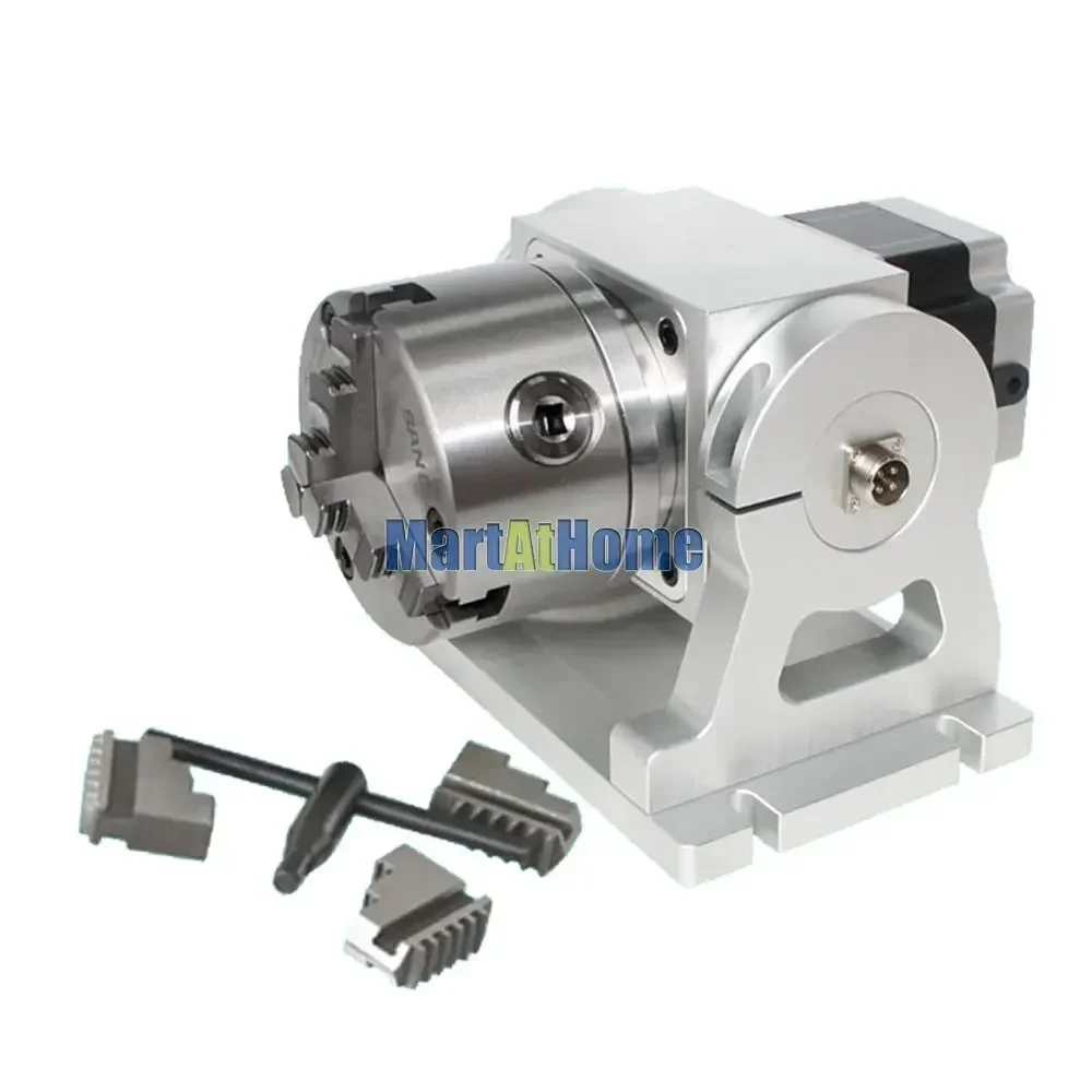 CNC Laser Marking Machine 4th Rotary Indexer Axis 10:1 Elevation Angle Adjustable with 100 Chuck & 2-Phase 5N.m 86 Stepper Motor