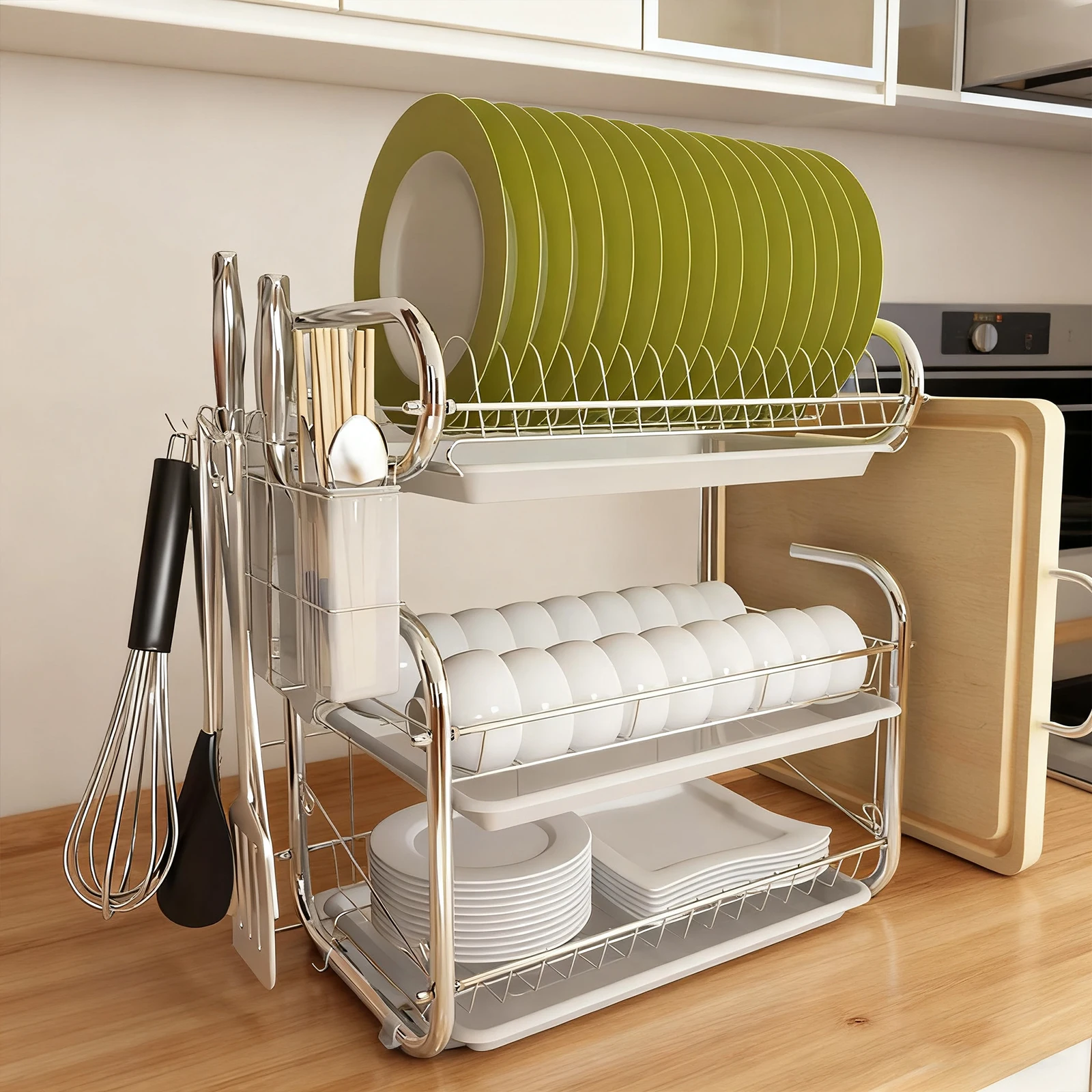 

3 Tiers Dish Drainer Multifunctional Kitchen Dish Storage Shelf Countertop Dish Drying Rack for Bowls Plates Dishes