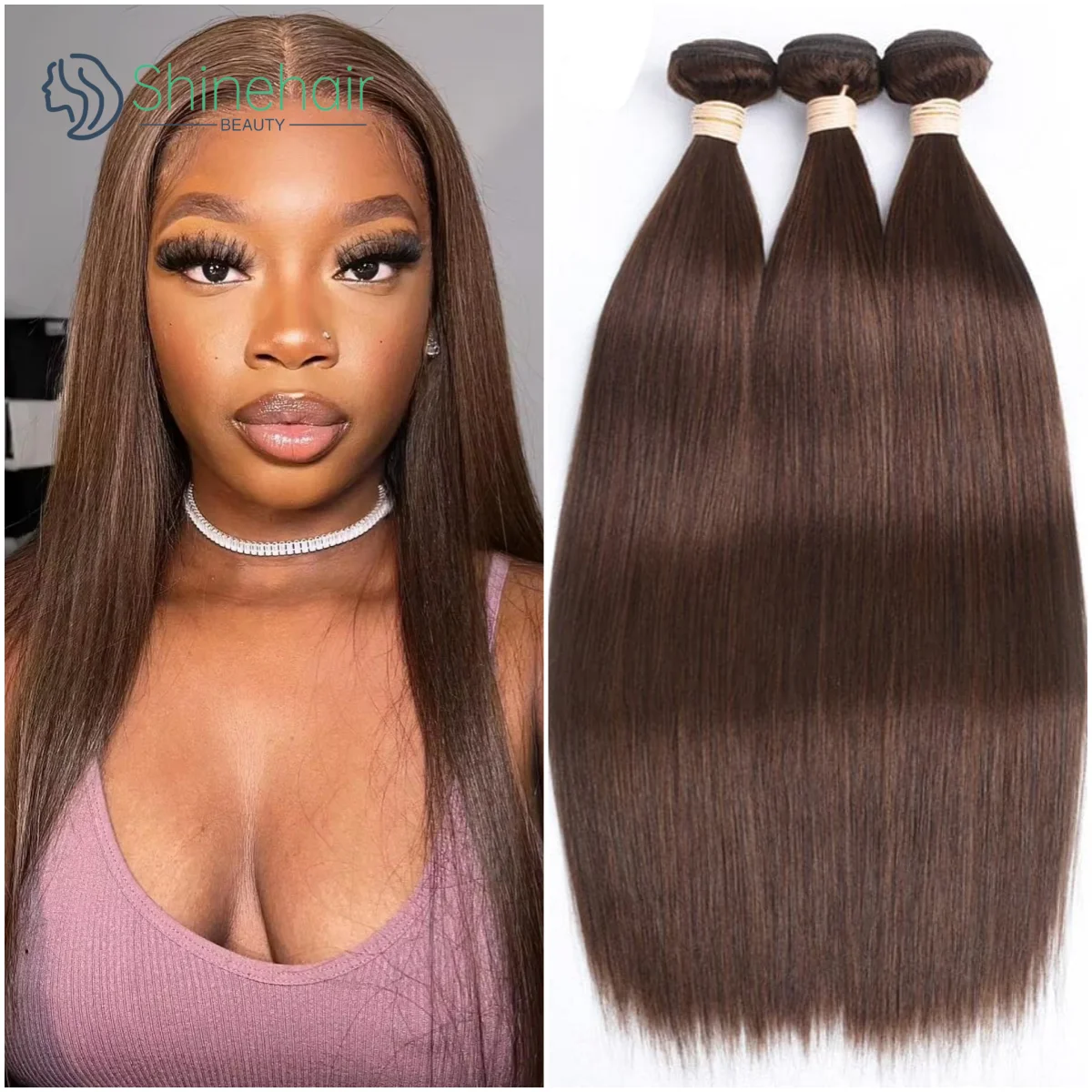 Color #4 Brown Straight Hair Bundles 100% Human Hair Extensions 3 Bundles 12A Vietnamese Human Hair Brazilian Remy Hair 30 inch