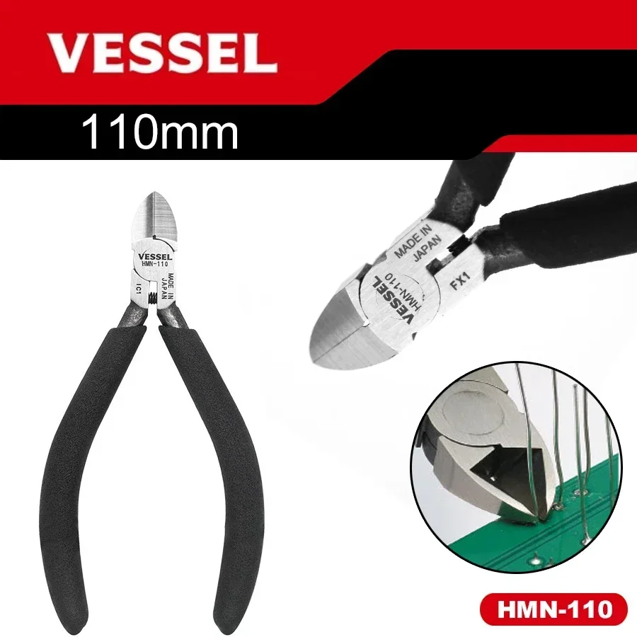 VESSEL Micro Wire Cutting Pliers Side Cutting Nippers Multifunction Sharp Clippers Diagonal Nose Pliers HMN-110 HMN-125 Electro 