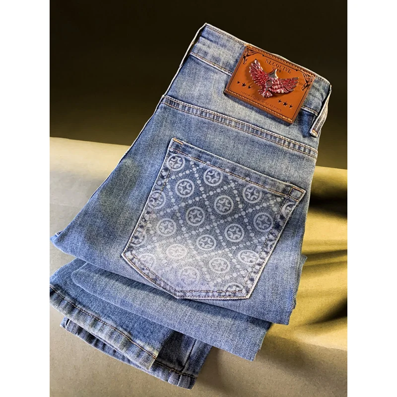 الراقية الخفيفة الفاخرة الرجال الجينز الاتجاه الخريف منتج جديد سليم صالح القدم الصغيرة منتصف الخصر الرجعية غسلها النسخة الكورية السراويل للرجال