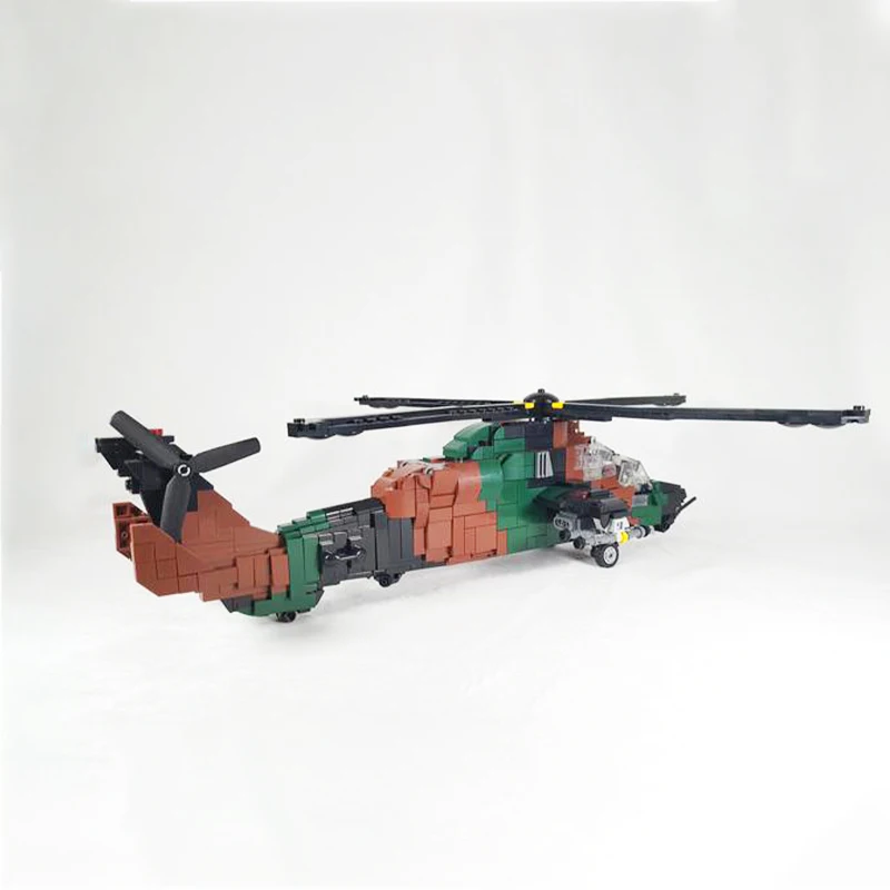 MOC ทหาร Air Force Eurocopter EC665 Tigre เฮลิคอปเตอร์ Building Block เครื่องบินรุ่นเทคโนโลยีอิฐของเล่นสําหรับของขวัญเด็ก