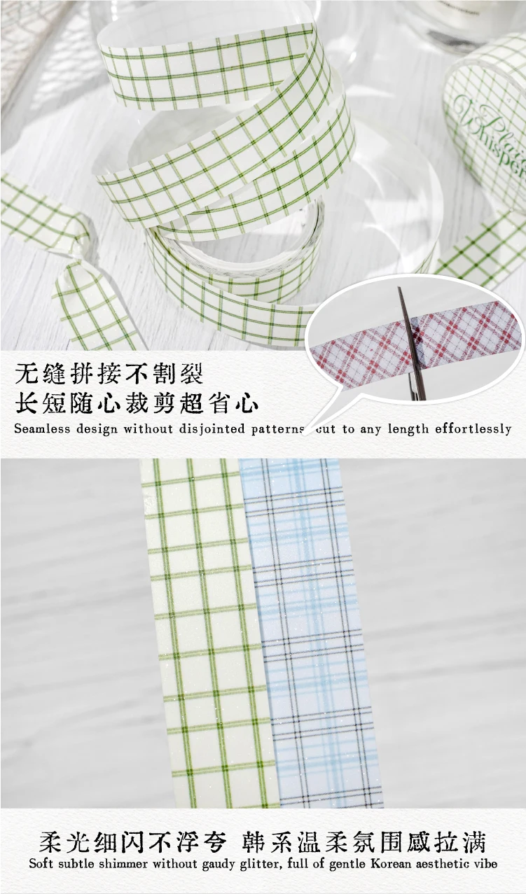 Journal GO 1,5 cm x 2 m kariertes Washi-Tape für Scrapbooking, Collage, Junk Journaling, selbstklebendes Masking Tape, niedliches Klebeband, Schreibwaren – Detail 4