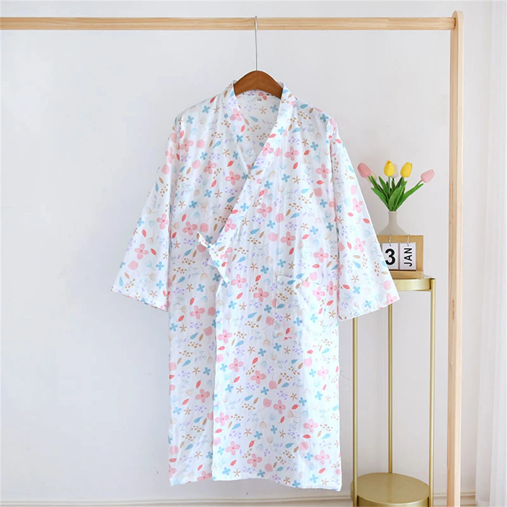 Peignoir kimono en coton pour femme, robe à lacets, chemise de nuit décontractée pour femme, col en V, vêtements de nuit respirants, vêtements d'intérieur, printemps, été