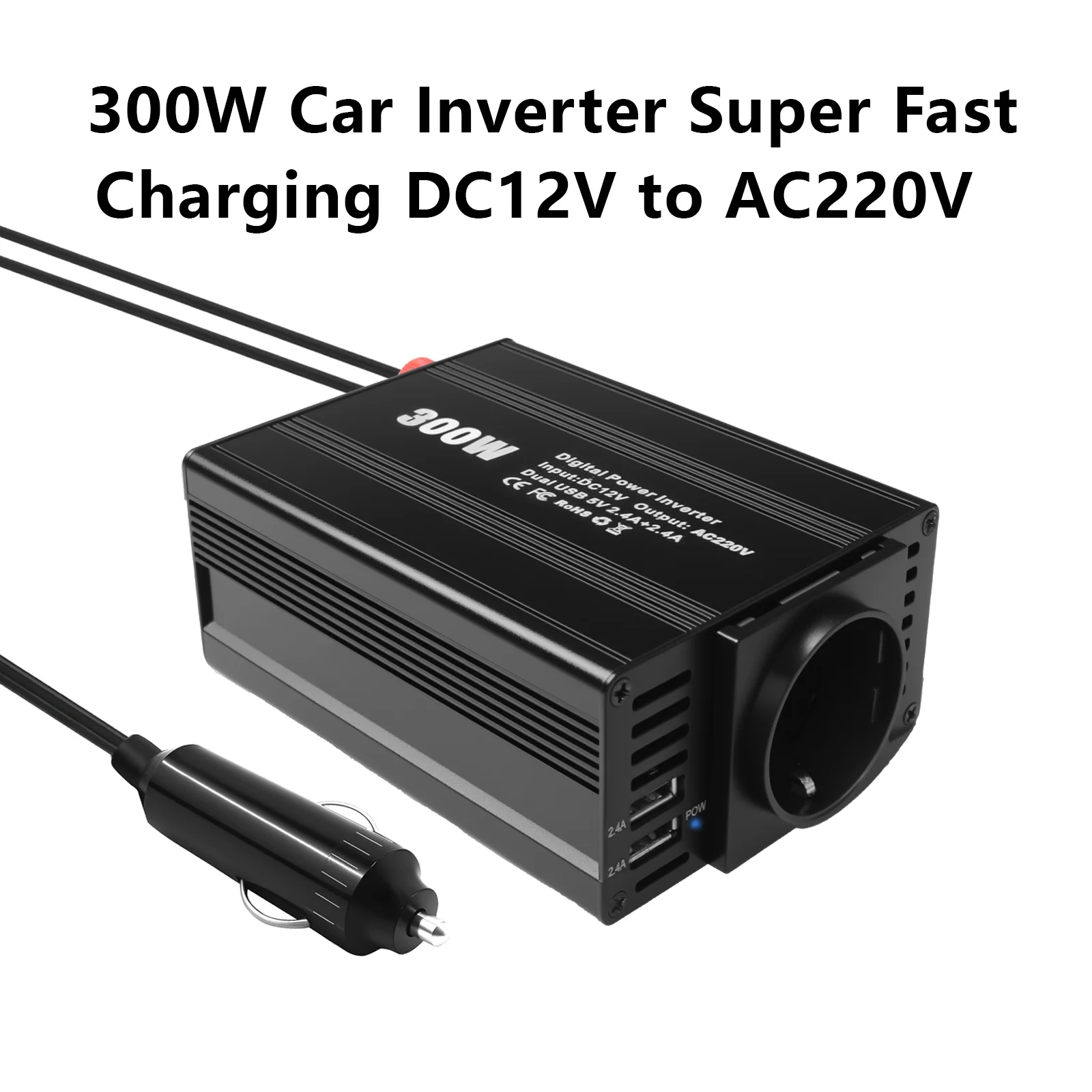 

300W 12v 220V Car Multi-function Inverter Peak Power 600W Inverter Portable Vehicle-mounted Household Converter EU Socket
