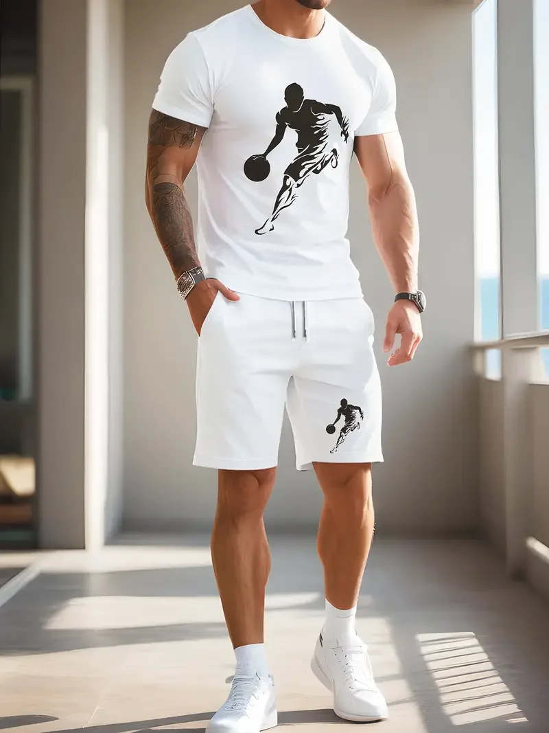 Summer Hot Selling Men's 3D Printed Polyester Short Sleeved Shorts Set, Fashionable Casual Breathable Set, Daily Wear