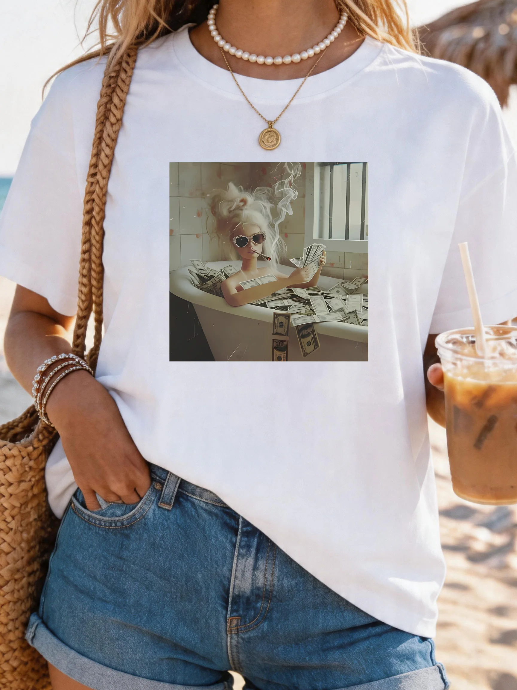 

Women's Large Size Printed round Neck Short Sleeve T-shirt 1-7XL Comfortable Casual Top in European Style