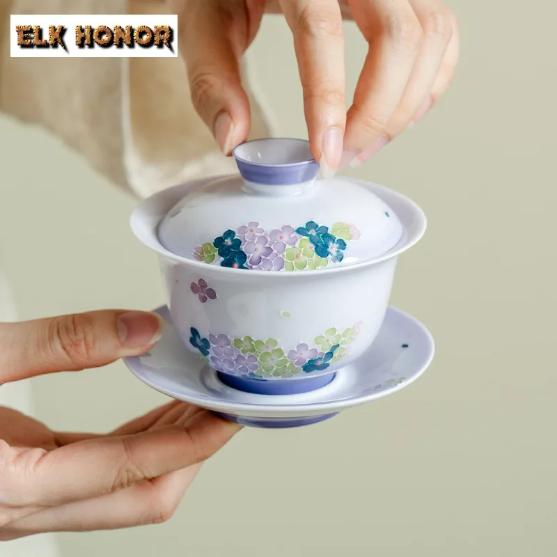 

160ml Pure Hand-painted Purple Misty Butterfly Gaiwan Vintage Tea Tureen Tea Bowl With Lid Kit Tea Brewing Cover Bowl Teaware