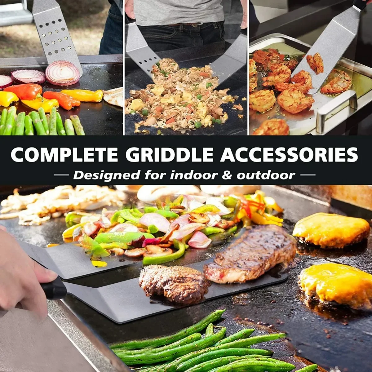 14PCS Stainless Steel Griddle Grill Tool Professional Grill Clamp Spatula Fried Egg Ring Perfect Barbecue Gift for Family Friend