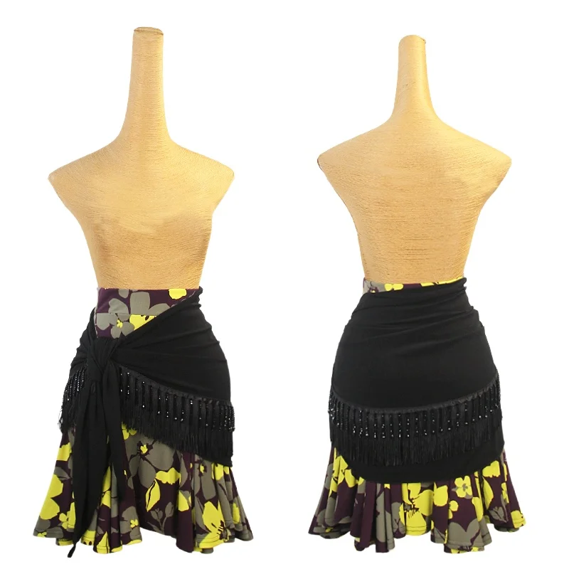 Latin dancing practice skirts for women high-end slimming printed short skirt adult tango samba chacha training clothing