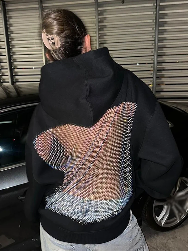 سترة نسائية مثيرة شفافة بدون ظهر بأكمام طويلة سترات فضفاضة متينة للسيدات لخريف وشتاء 2025 ملابس خارجية أنيقة للشارع للسيدات