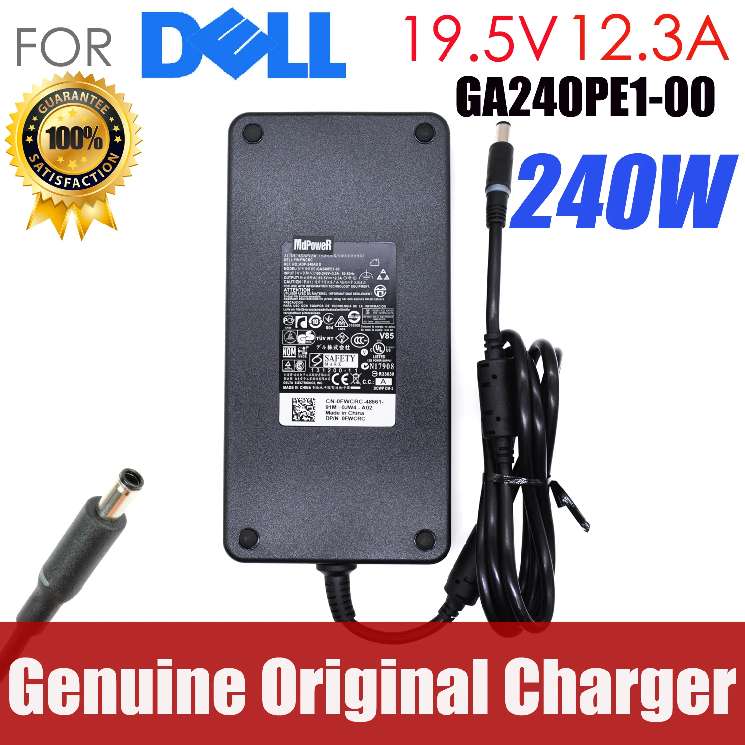 

Original 19.5V 12.3A 240W Ac Adapter ForD DELL Alienware M15x M17x Precision 17 7000 R3 PA-9E J211H J938H Y044M 42R4N 450-18934