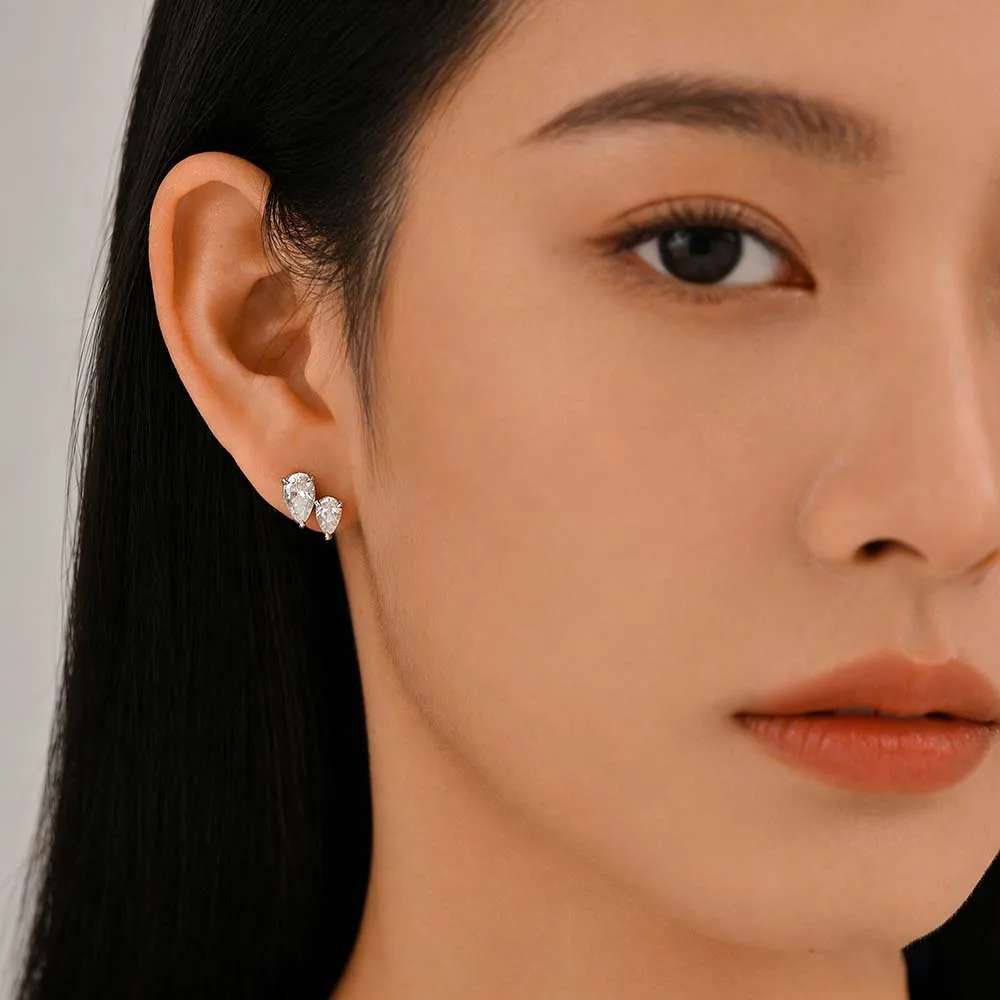 

MUXIFC Pear Cut Moissanite Stud Earrings For Women Double Waterdrop D Color Lab Diamond Ear Studs GRA Certificate Jewelry Gifts