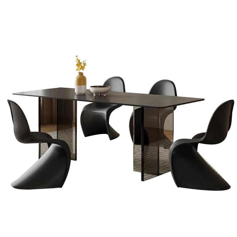 #Modern Italian Minimalist Rectangular Dining Table with Acrylic Board Leg for Home Small Apartment Living Room Dining Room