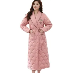 File Pure Cotton Robe Women's Winter Three-layer Thick Padded Cotton-padded Padded Jacket Warm Large Size Elderly Home Wear