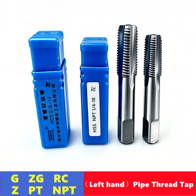 G ZG RC PT Z NPT Left-Hand 55 °/60 ° Pipe Thread Tap, 1/8 1/4 3/8 1/2 1 Inch 2 Inch, Used for Pipe Internal Thread Tapping Tool