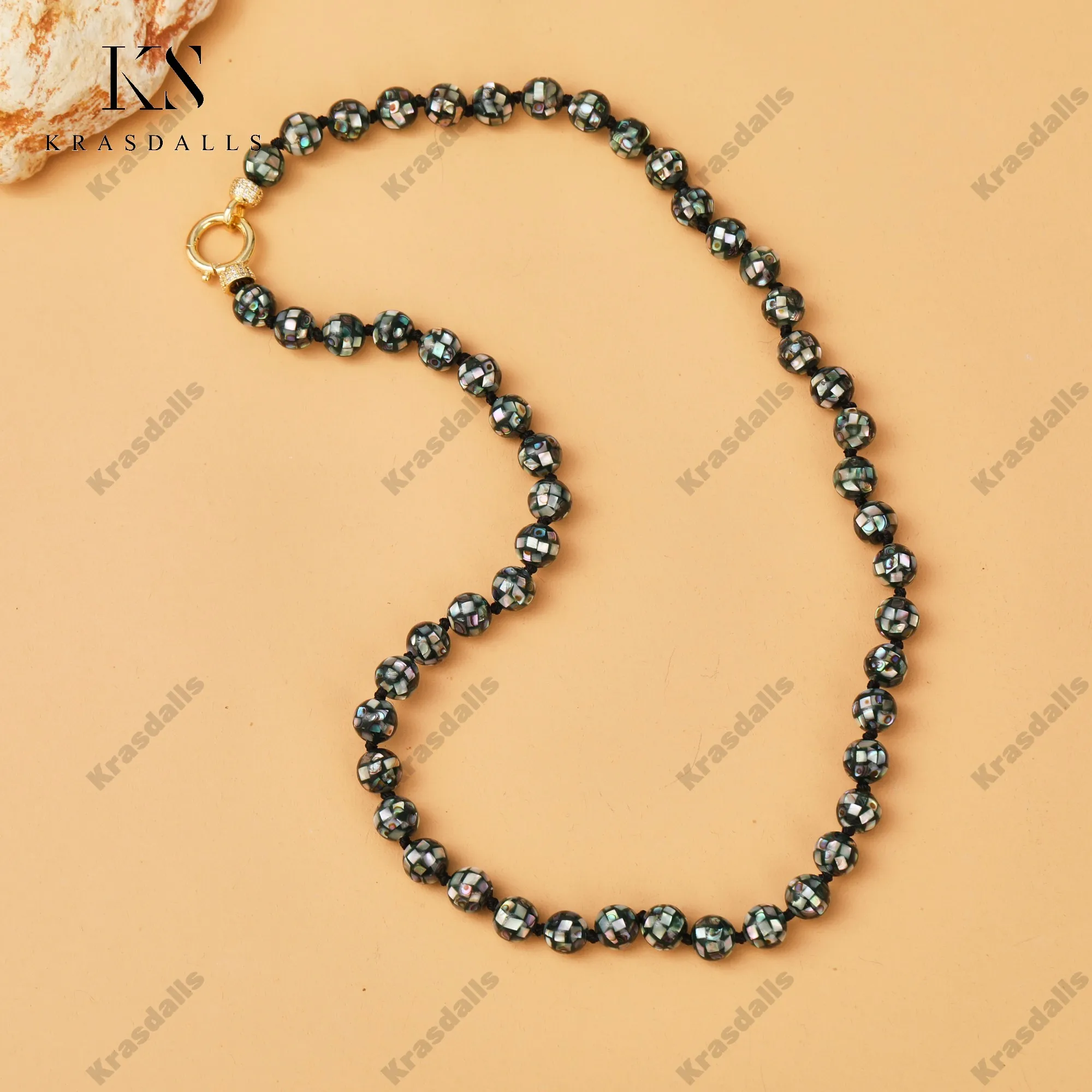 Handmade 10mm Abalone Shell Round Beads Knotted Necklace Fashion Jewelry Men Gifts Wholesale