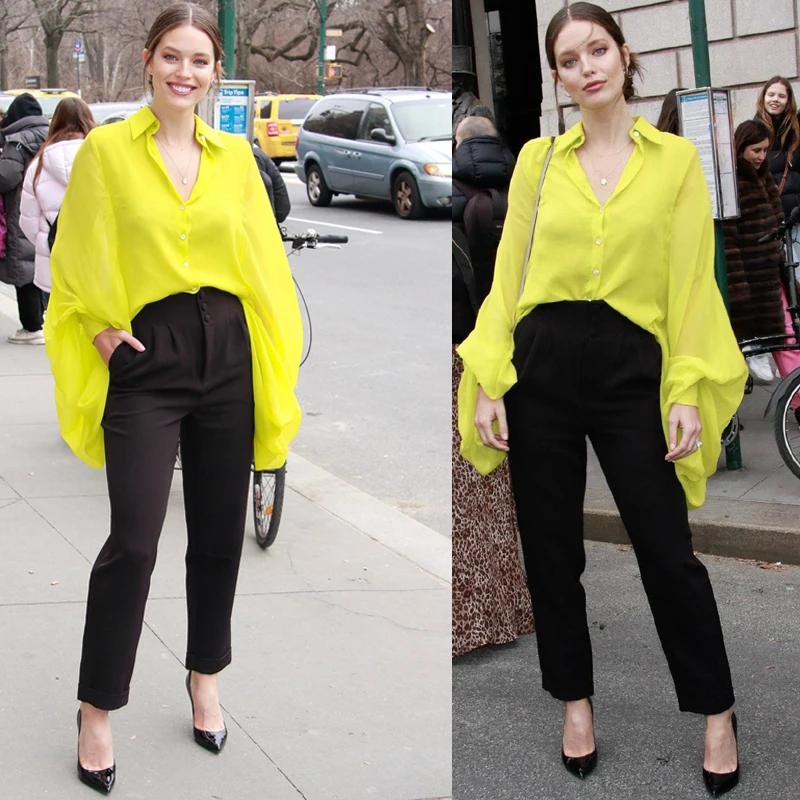 

Fashionable Batwing Shirt And Slim Fit Pants Set Street Style Supermodel Wear for Spring Season Black Casual Outfit Naturaley...