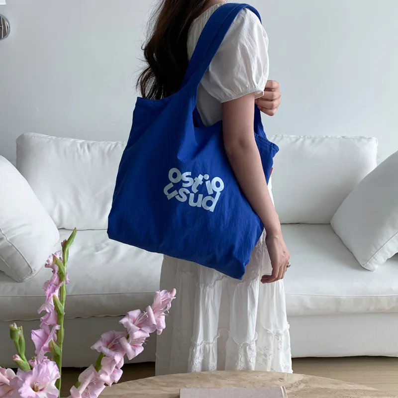 

Letter Print Nylon Wrist Strap Bag - Korean Style Large Capacity Crossbody Magic Tape Adjustable Purse