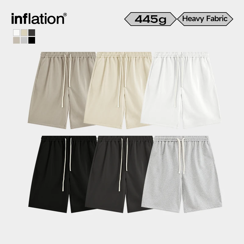 INFLATION Heavyweight Basic Shorts Men Minimalism Straight-leg Sweat Shorts Plus Size