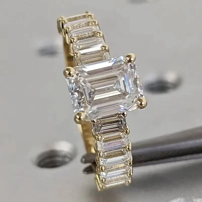 

Luxury Wedding Rings Hip Hop 14k Gold Lab grown Diamond Emerald Cut Rings Custom Bling Iced Out Jewelry