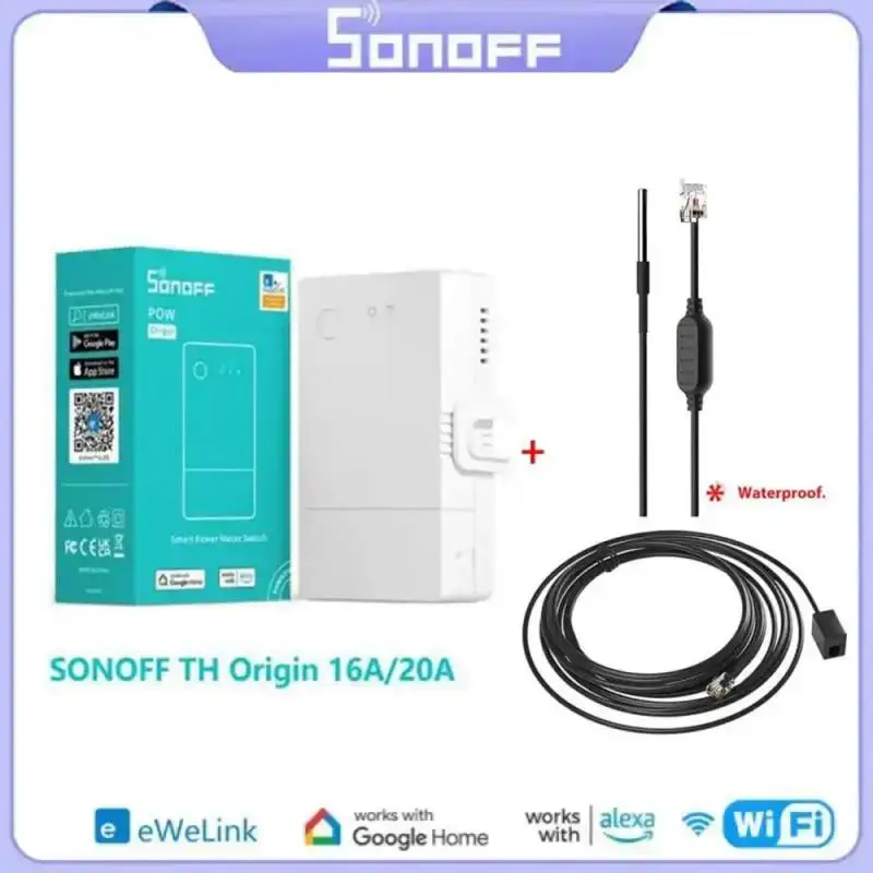 Sonoff th ORIGIN สวิตช์ควบคุมสมาร์ทโฮมสวิตช์เครื่องวัดความชื้นอุณหภูมิ20A TH10สูงสุด/16รุ่นอัพเกรดสำหรับ Alexa