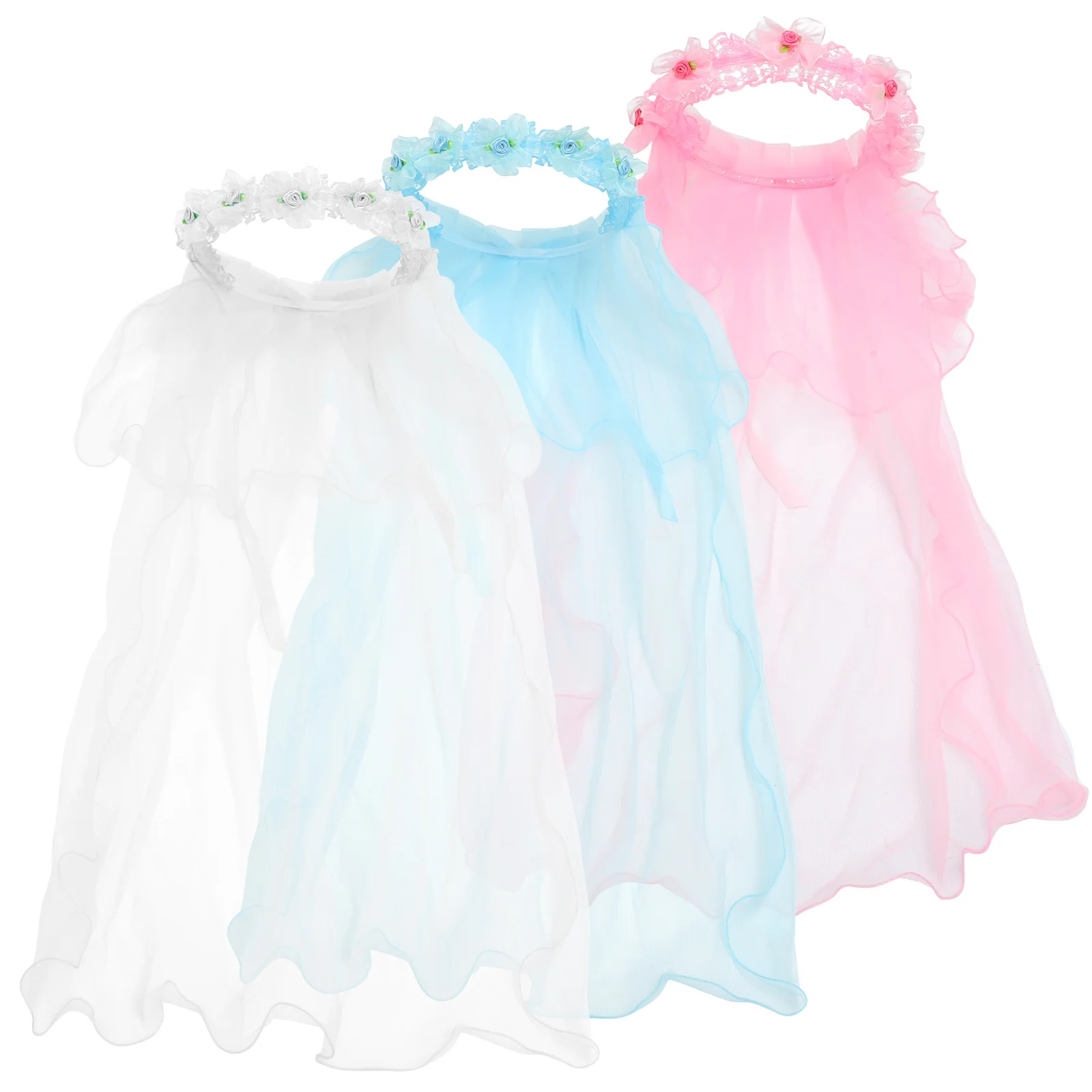 

3pcs Floral Hair Wreath Veil Wedding Headpiece Garland Yarn Accessories Dangling Beads Comfortable for Party Performance