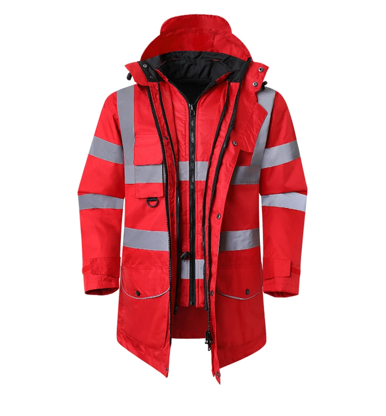 Safety Jacket Reflective Waterproof Windproof Coldproof Hi Vis 7 in 1 Parka Windbreaker Workwear with Detachable Cotton Linner