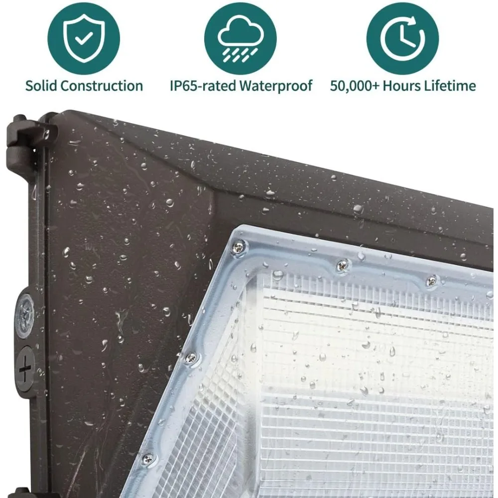 60W LED Wall Pack with Photocell, 7800lm Daylight 100-277V, Waterproof Dusk-to-Dawn Outdoor Lighting Fixture