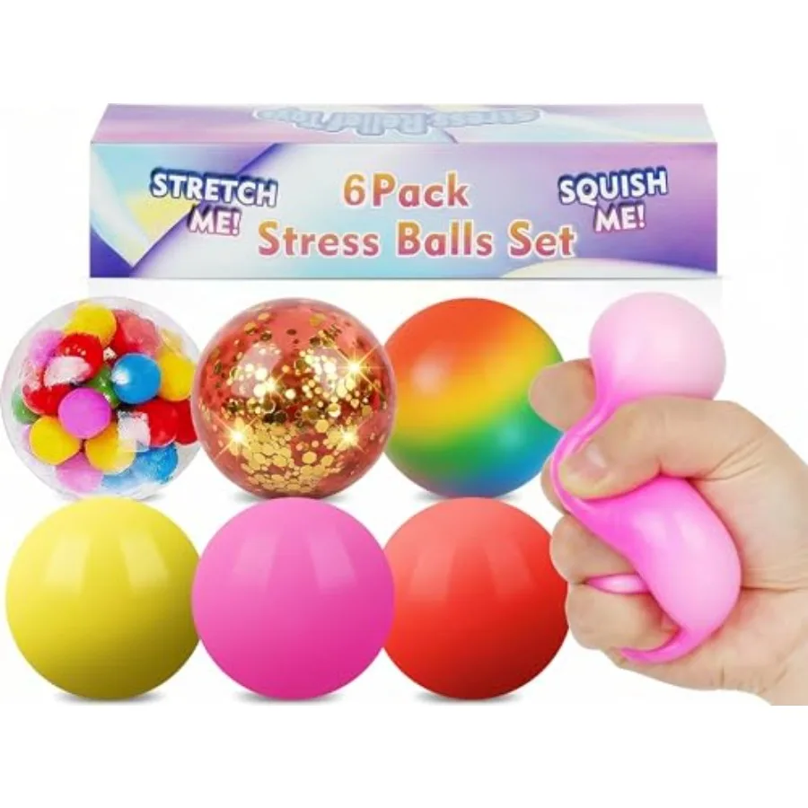 

6 Pack Stress Balls for Adults, Large 2.36" Squishy Sensory Balls Set Fidget Toys, Suqish Squishies Squeeze Balls for Stress Re