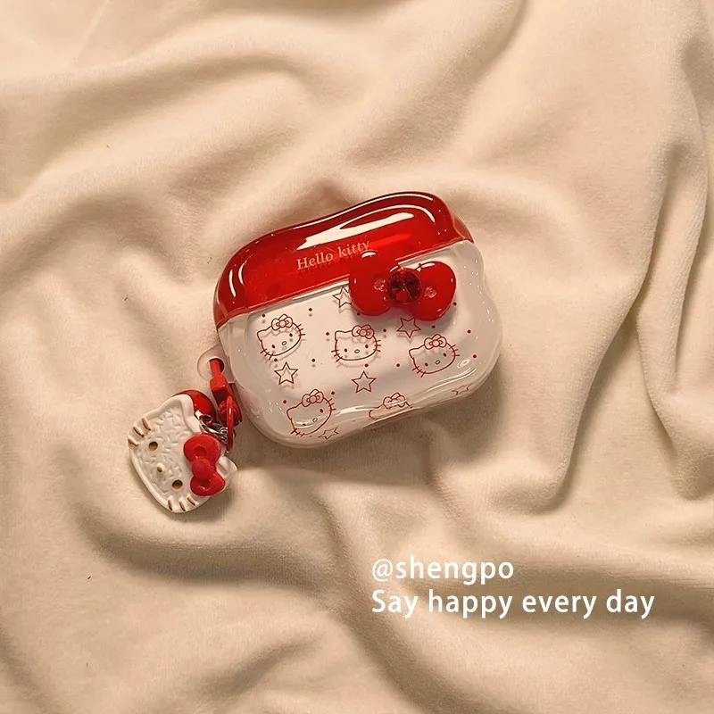 Kawaii سانريو القوس مرحبا كيتي Airpods Pro 1/2/3 أبل سماعة لاسلكية تعمل بالبلوتوث حقيبة سماعة الاذن Airpods 4 واقية غطاء سماعة الاذن