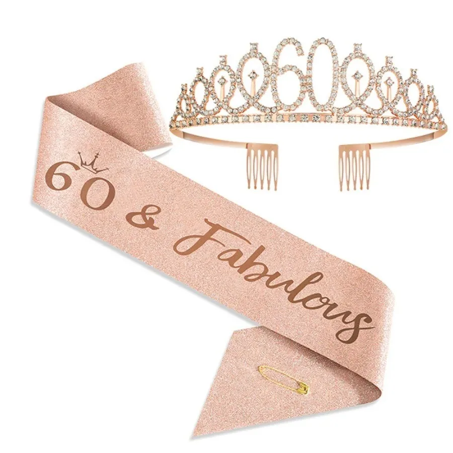 Geburtstags-Tiara Krone Schärpe für Frauen und Mädchen zum 10., 13., 16., 21., 30., 40., 50., 60., 70., 80. Geburtstag Partydekoration Geschenke – Detail 4
