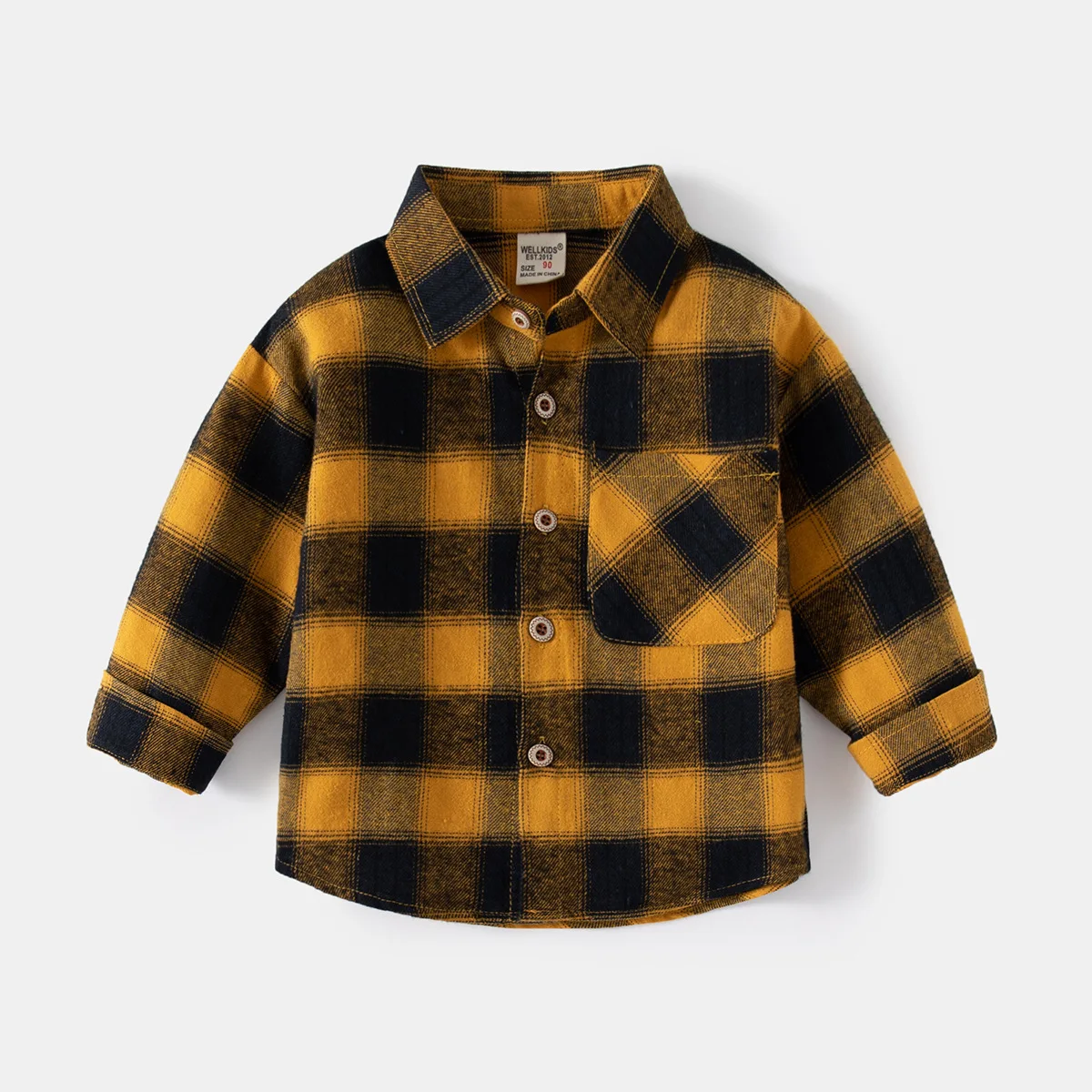 Baby Boys Plaid Long Sleeve Shirt Spring Lapel Comfort Cotton Handsome Boys Shirt