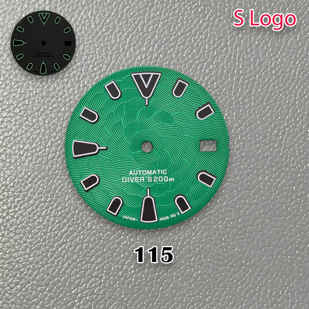 Nuovo logo S da 28,5 mm quadrante fiore di loto verde nottilucenti adatto per movimento NH35/NH36 accessori per la modifica dell'orologio di vendita calda