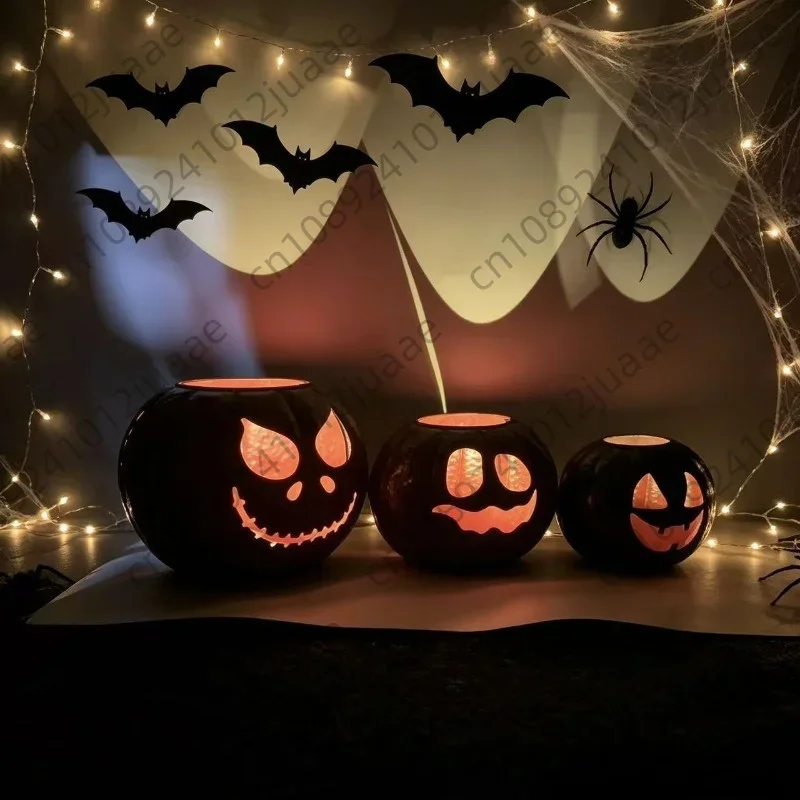 Halloween wrought iron pumpkin three-piece decoration can be stacked for easy storage hollow face pumpkin lamp