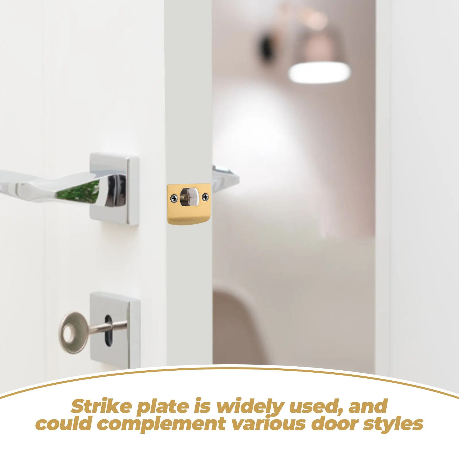 2Pcs Door Lock Tongue Buckle Plate D-Shape Anti-Corrosion Metal Strike Plate for Wooden Door Deadbolt Reinforcement Installation