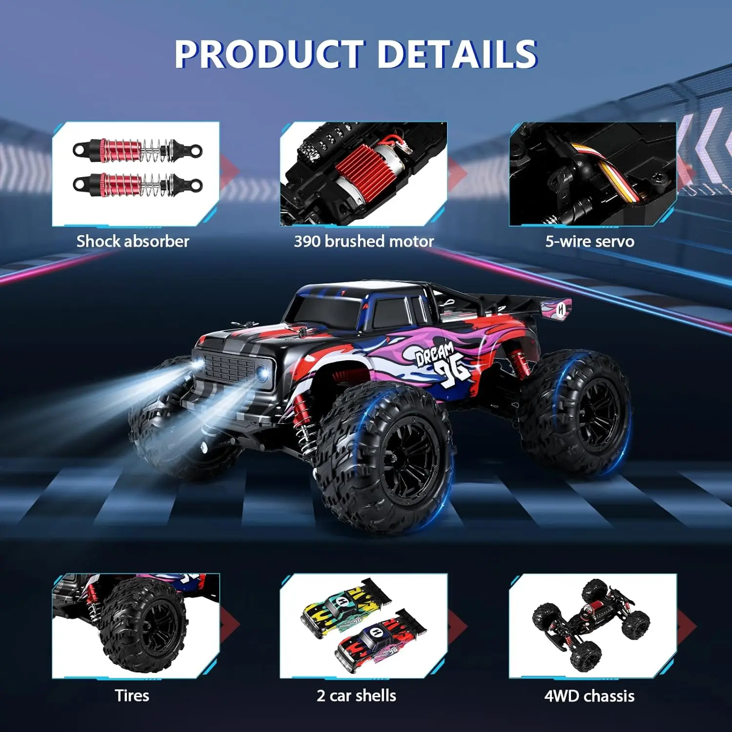 Remote Control Car, 1:16 RC Car Remote Control, RC Buggy 45KM/H Hobby Offroad Monster RC Truck, Crawler Truck Off-Road Vehicle