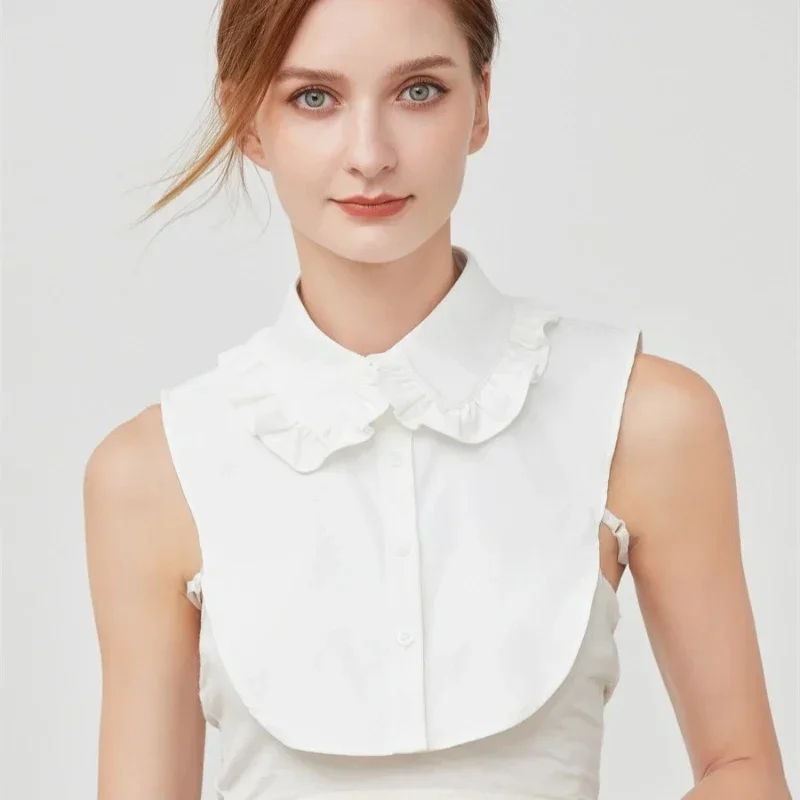 無地ホワイトハーフシャツフェイクカラーレディースブラウスセーター取り外し可能なシャツカラーフェイクラペルトップカラーデコレーション
