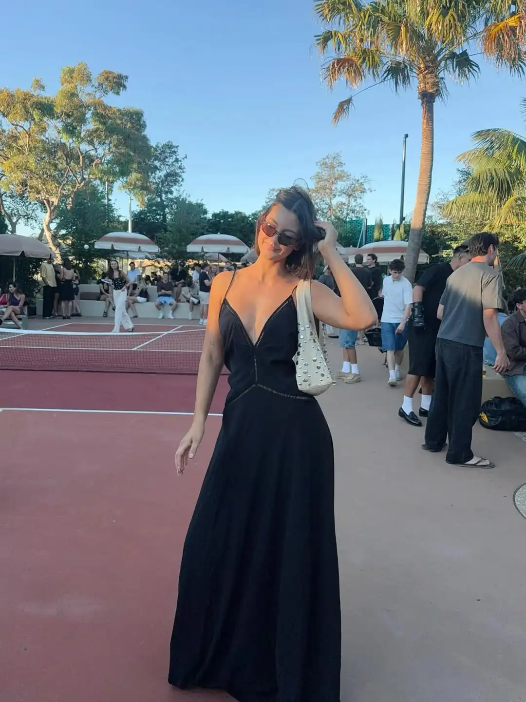 

Fashion White Boho Spaghetti Strap Maxi Dress Deep V Neck Hollow Waist Flowy Women Casual Dresses 2026 Lady Elegant Beach Robe