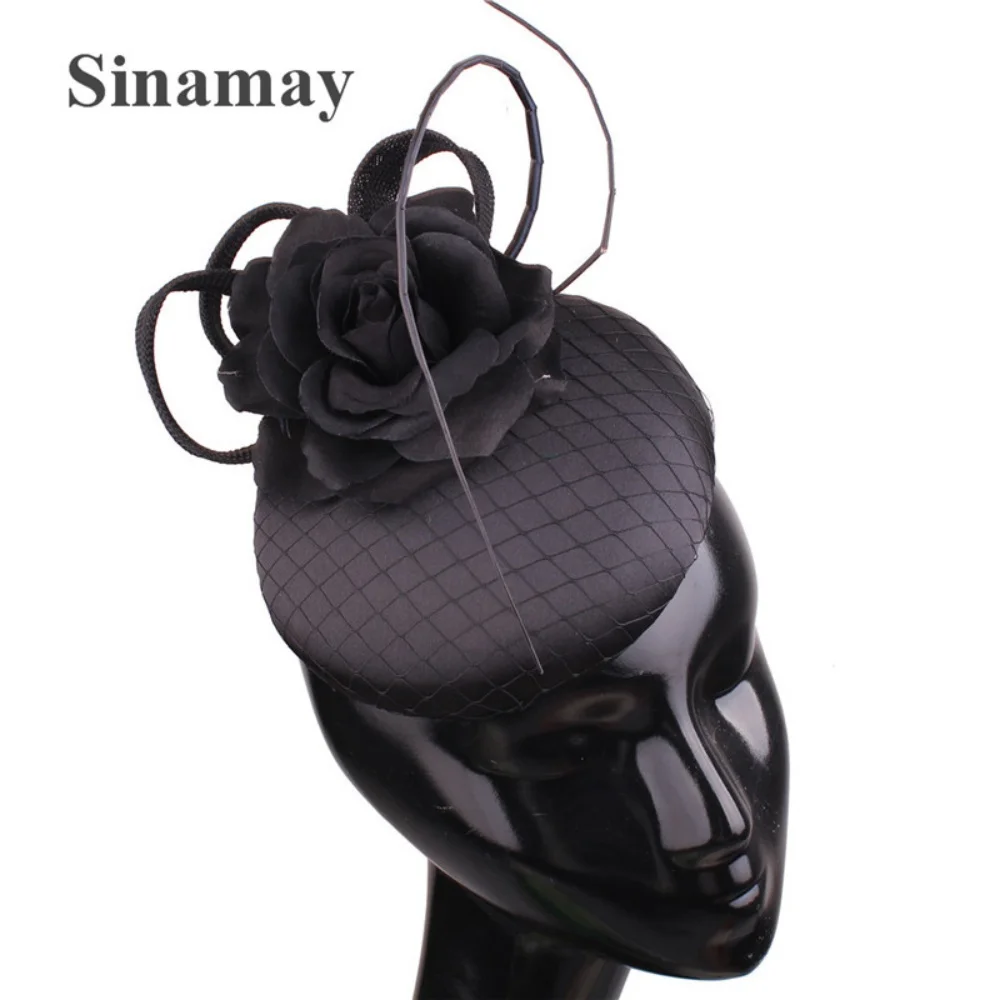 Elegant Bride Chic Fashion Hair Fascinator with flower Headband Women Wedding Headwear Formal Occasion Church Hair Accessories